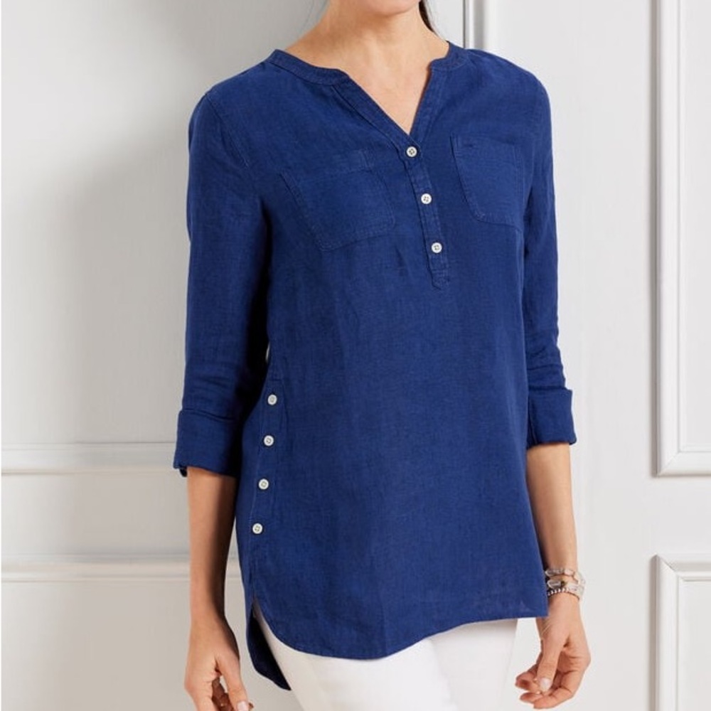Women's Side Button Linen Collar Blouse